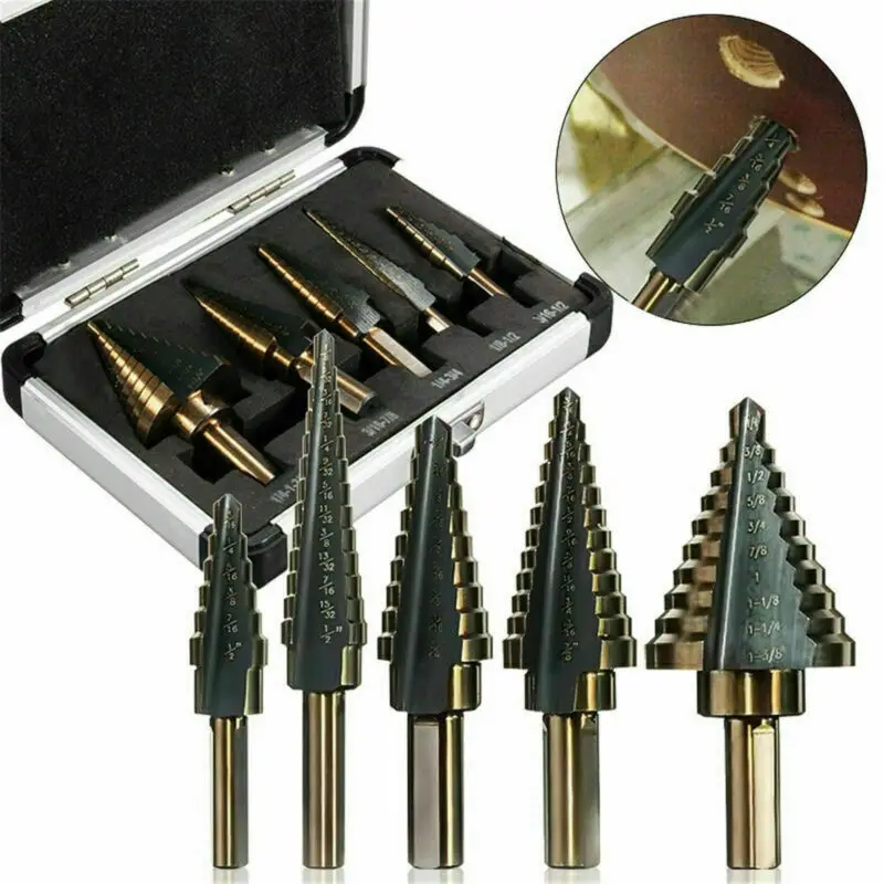 

5Pcs HSS Cobalt Hole Large Metal Step Drill Bit Set Steel Titanium Cutter Cone Core Drilling Hole Saw Tool Twist Saw Drill Tools