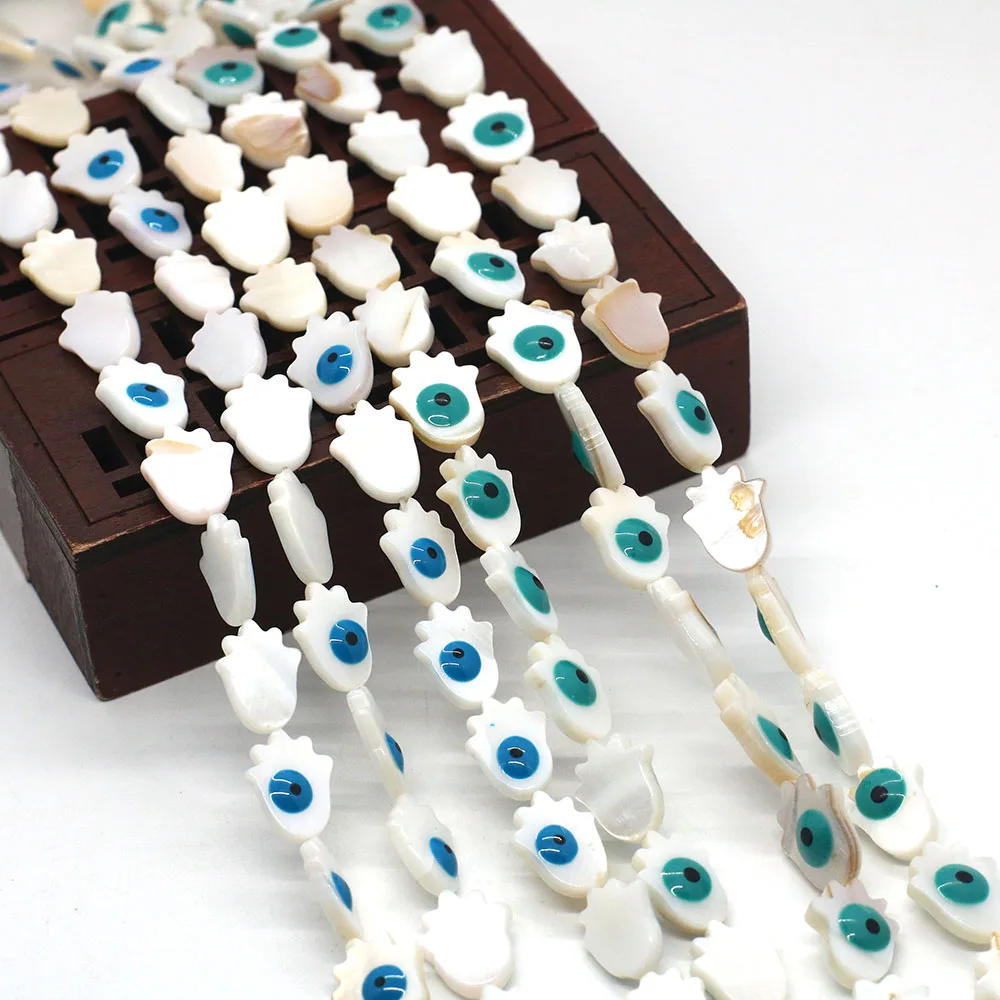 اليد النخيل على شكل قذيفة المياه العذبة الطبيعية حبة مع الأزرق/الأخضر جانب واحد العين الخرز نمط 1 حبلا DIY بها بنفسك صنع قلادة