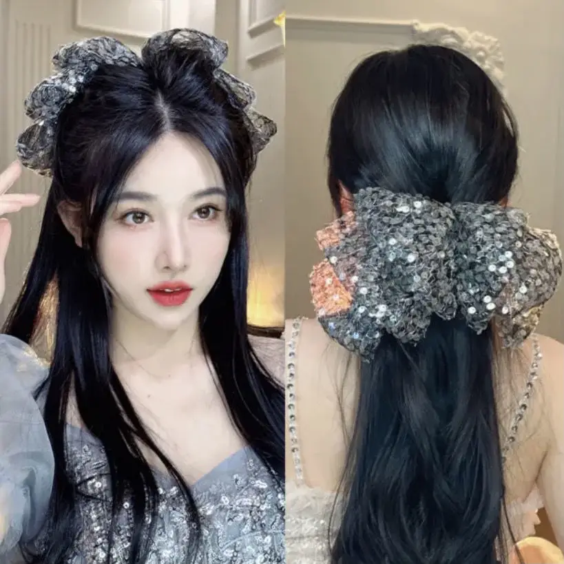 

Fashion Fish Scale Limited Hair Accessories Cloud Top Clip Black Big Bow Hair Clip Spring Clip Female Back Head Headwear