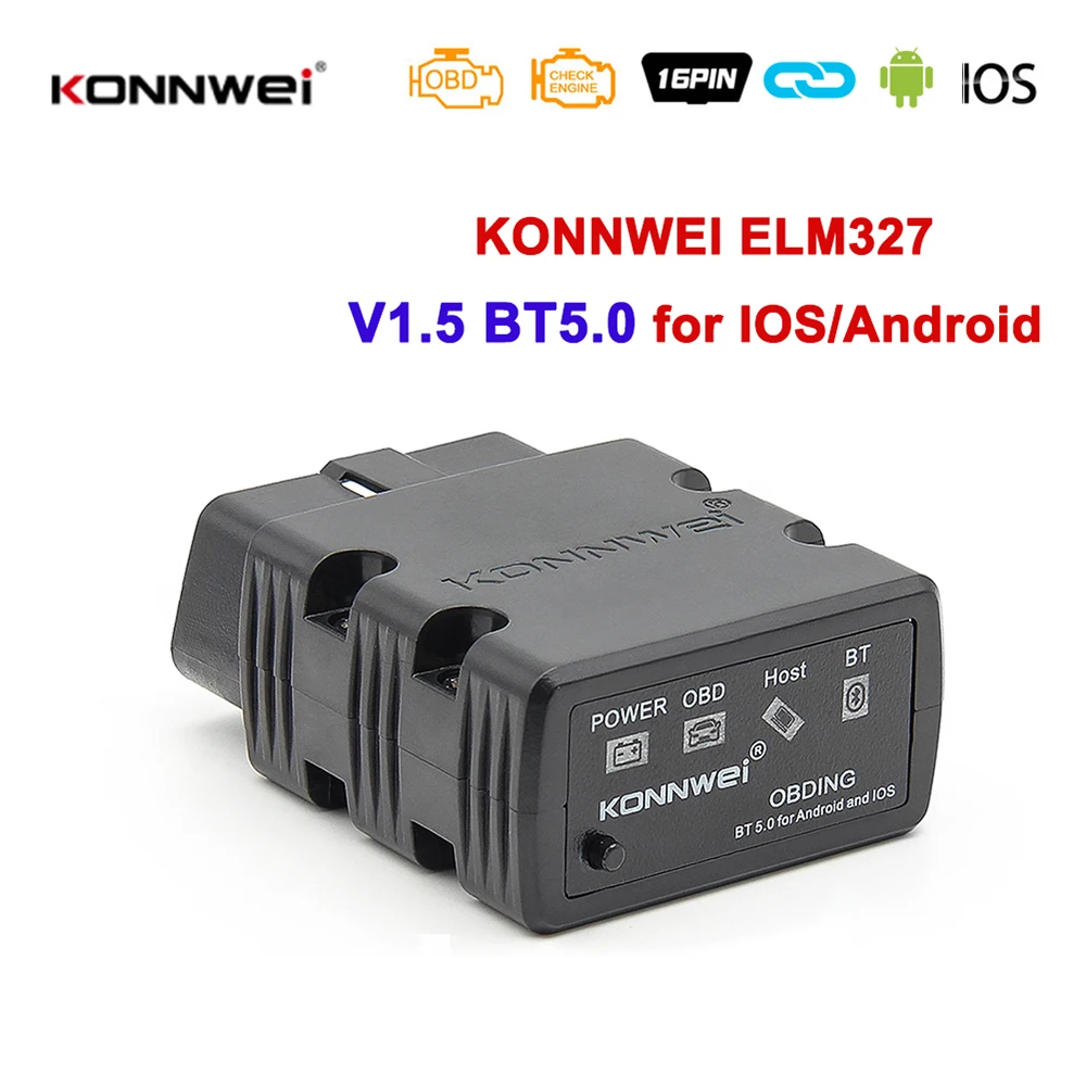 KONNWEI ELM327 V1.5 Bluetooth 5.0 OBDII OBD2 Scanner for Android/IOS ODB2 ELM 327 V1 5 OBD 2 Auto Car Diagnostic Tool