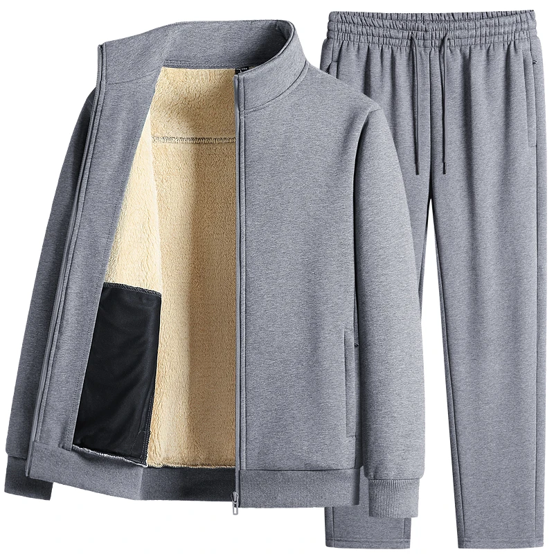 

Men Lamb Wool Set Winter Tracksuit Hooded Sweat Shirt+Pant 2-piece Set Sports Suit Fleece Thickened Sportswear Men Tracksuit