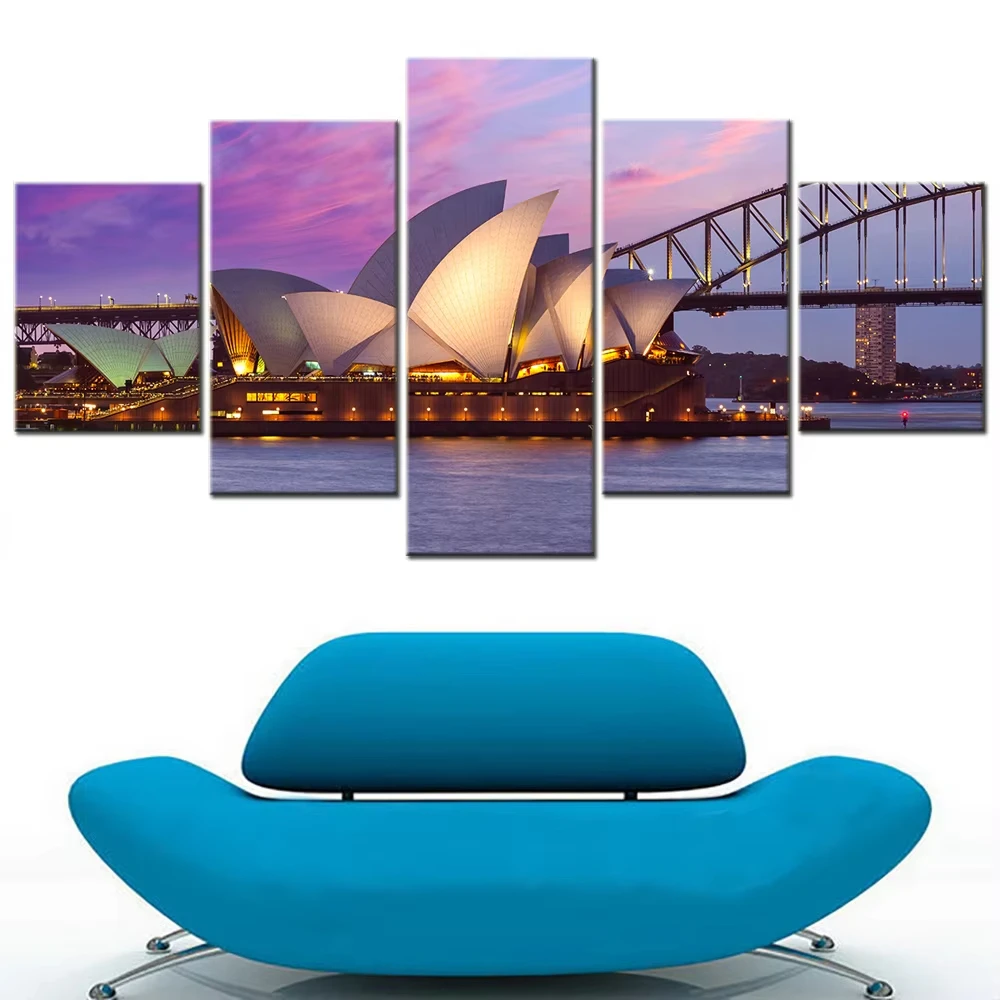 5pcs Sydney Opera House Wall Art Canvas Print Modular Canvas Painting Bedroom Decor Poster Aesthetic Room Decor  No Frame