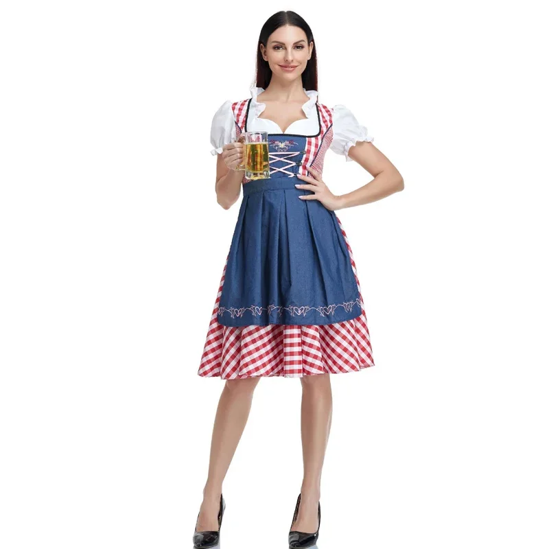 Das neue Lady Dirndl Oktoberfest Kostüm Bayerisches National Pink Plaid Clubwear Cosplay Karneval Halloween Fancy Partykleid