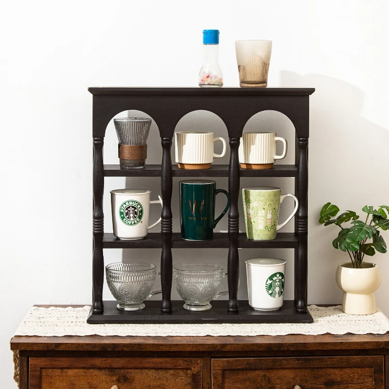 Perfume display Cosmetics shelf French retro solid wood cup holder Cup storage rack Wall hanging Wall high sense