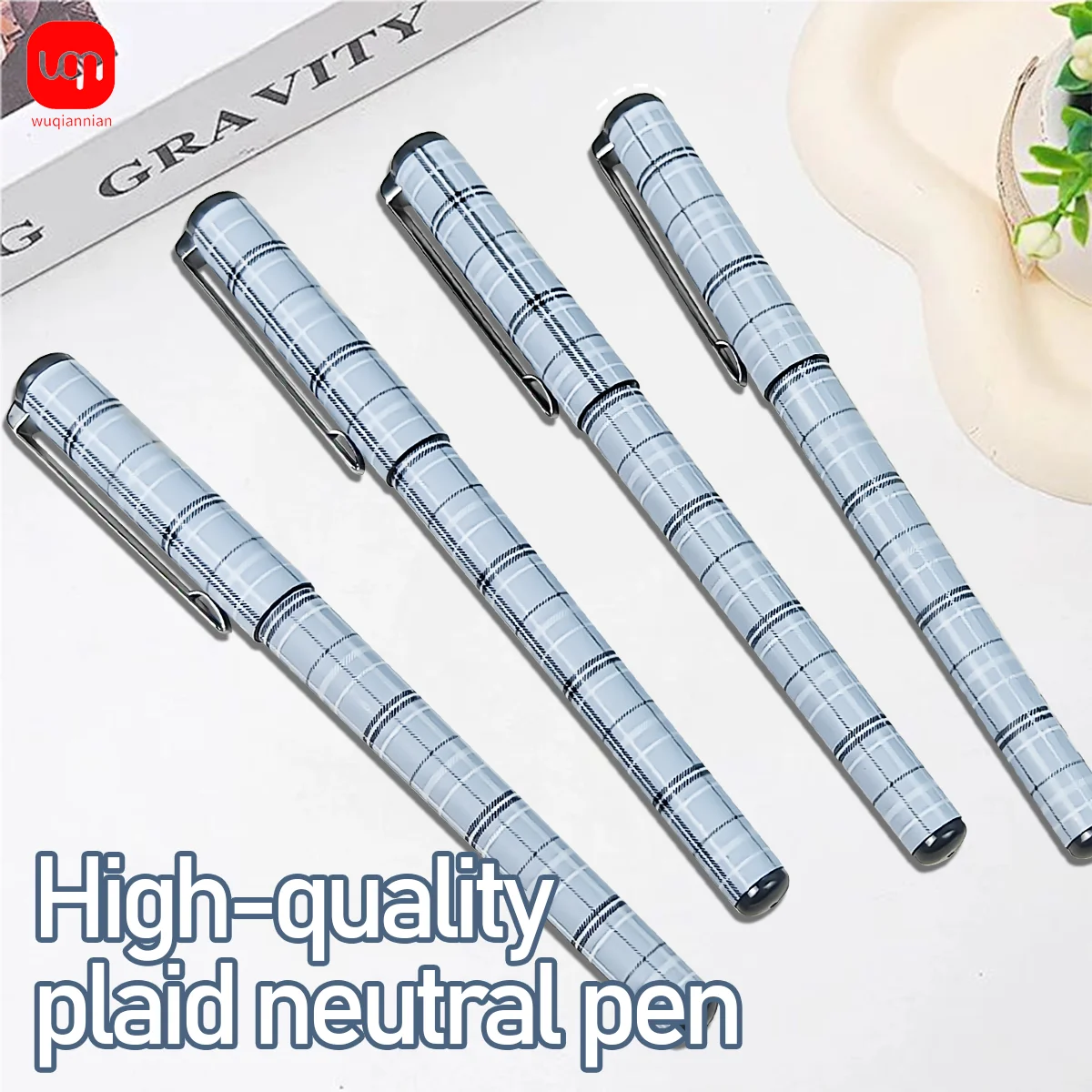 

WQN 3/6/12pcs 0.5mm Black Grid Practical Gel Pen with Metal Clip, Portable, Smooth Writing, High Flow, Must-Have for Studying