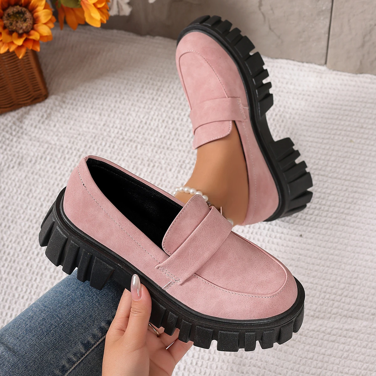 Women Shoes Ladies' Solid Color Thick Heeled Loafers, Fashionable College Style Formal Shoes, Comfortable Shoe  2024