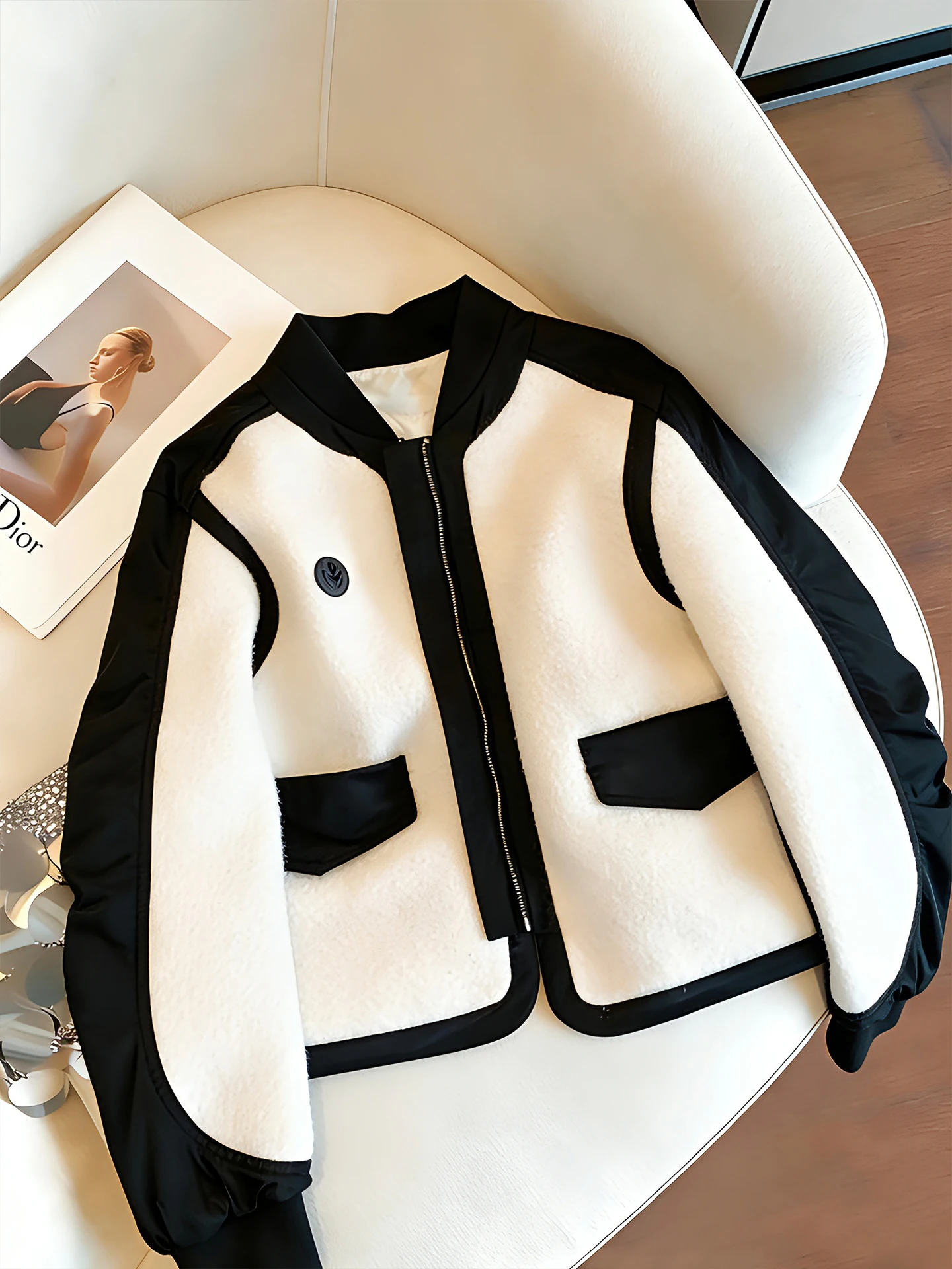 ファイオナブル パッチワーク ラムファー襟 コットンジャケット 男女兼用 秋冬 暖かい スタンドカラー オールマッチトップ 韓国風