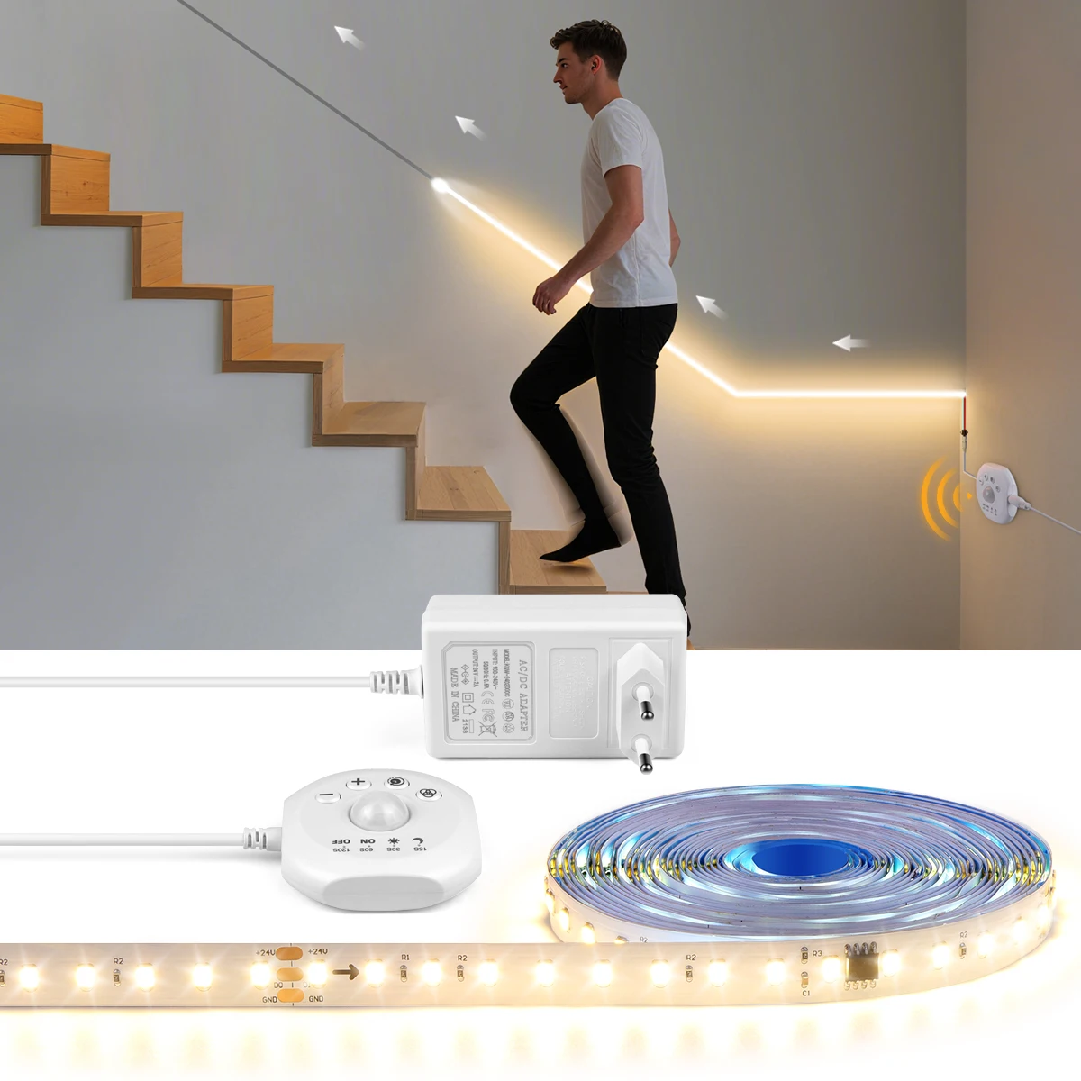 تشغيل تدفق المياه مطاردة LED قطاع أضواء 24 فولت WS2811 محس حركة LED مصباح لاصق لدرج الممر سقف إضاءة ديكوريّة