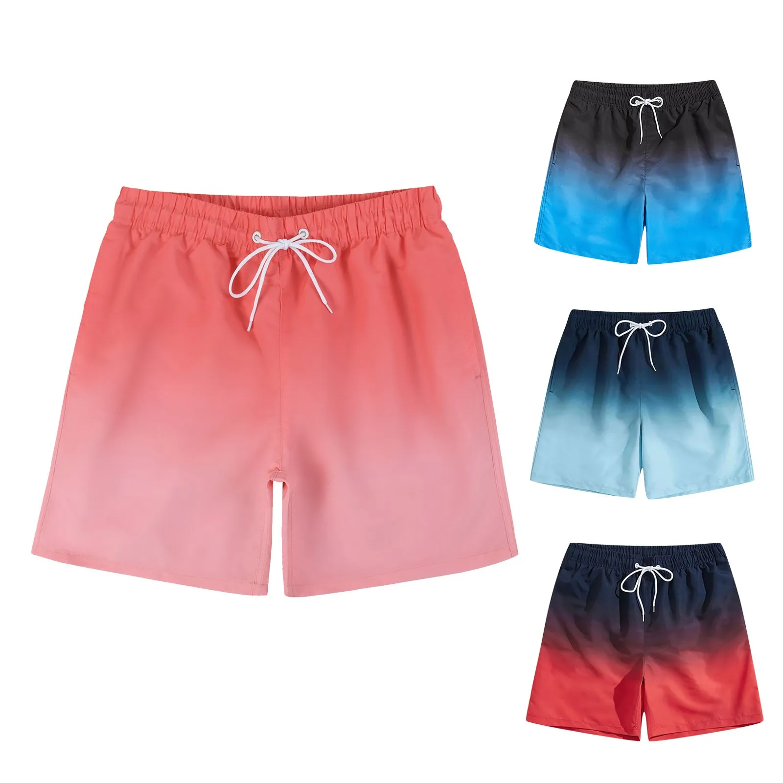 Men'S Beach Shorts Summer Causal Loose Quick-Drying Swimming Trunks With Mesh Fashion Gradient Beach Shorts With Pockets