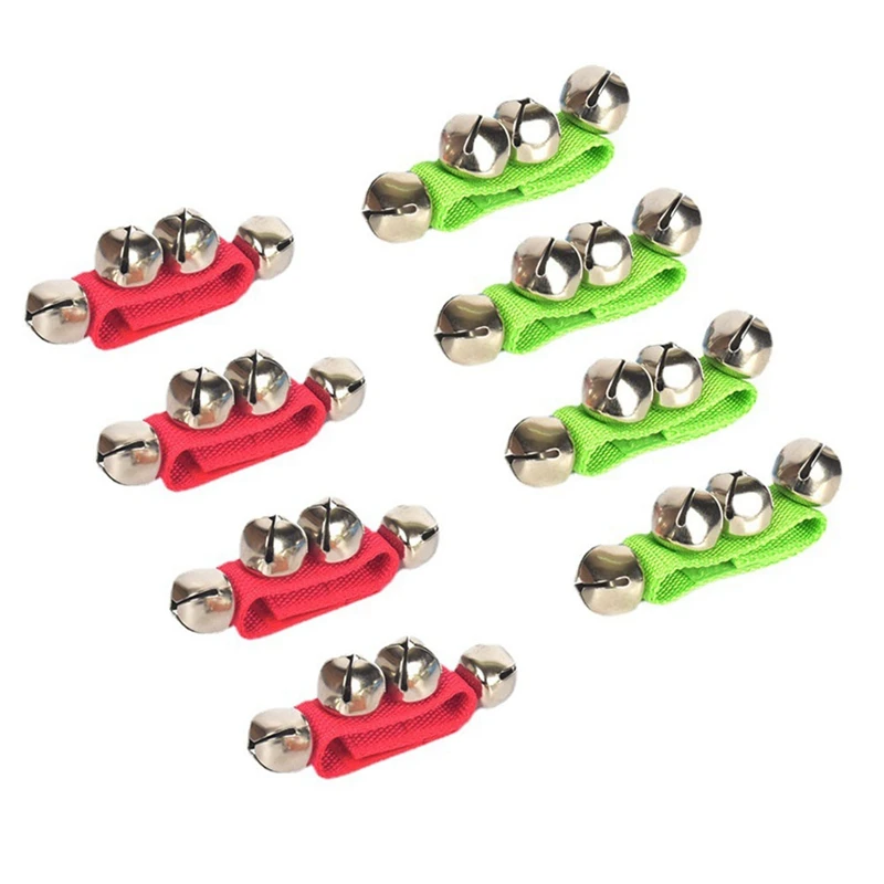 

8PCS Wrist Band Jingle Bells, Christmas Wrist Bells Percussion Musical Rhythm Toys For Christmas 8.5Inch Easy To Use Red+Green