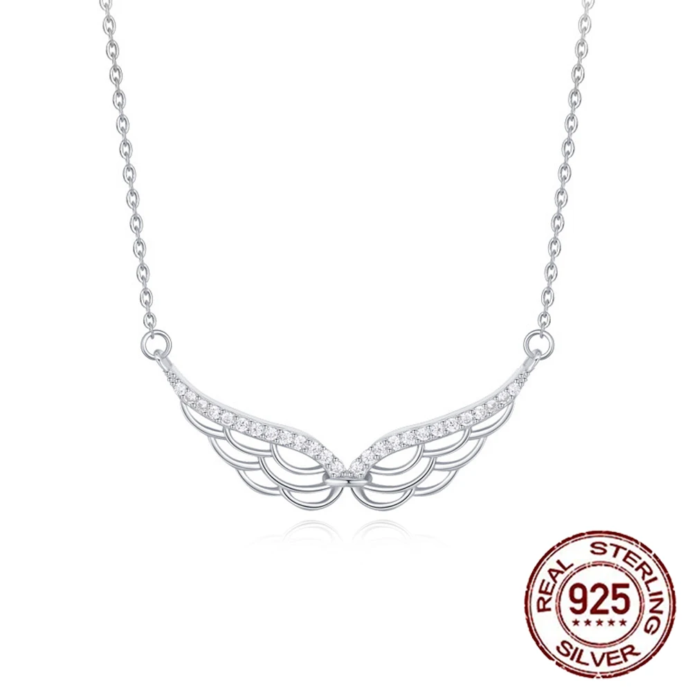 

CWWZircons Bright S925 Sterling Silver Cubic Zirconia Angel Wings Pendant Necklace for Women Female Charm Jewelry Gifts SD011