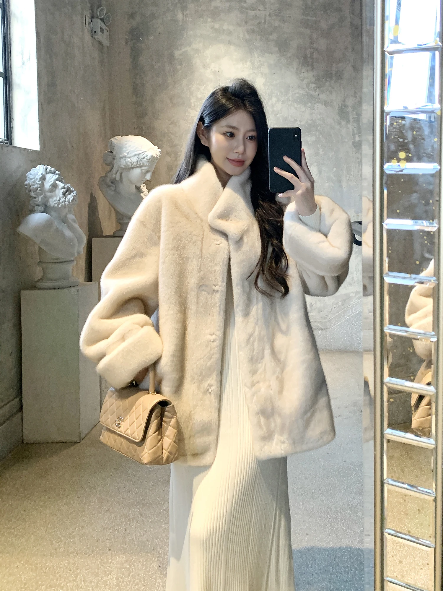 

Warmth And Sle with Withmxboom ey Home Imitation Mink Loose Fur Coat Women's Winter Gentle Temperament Large Coat