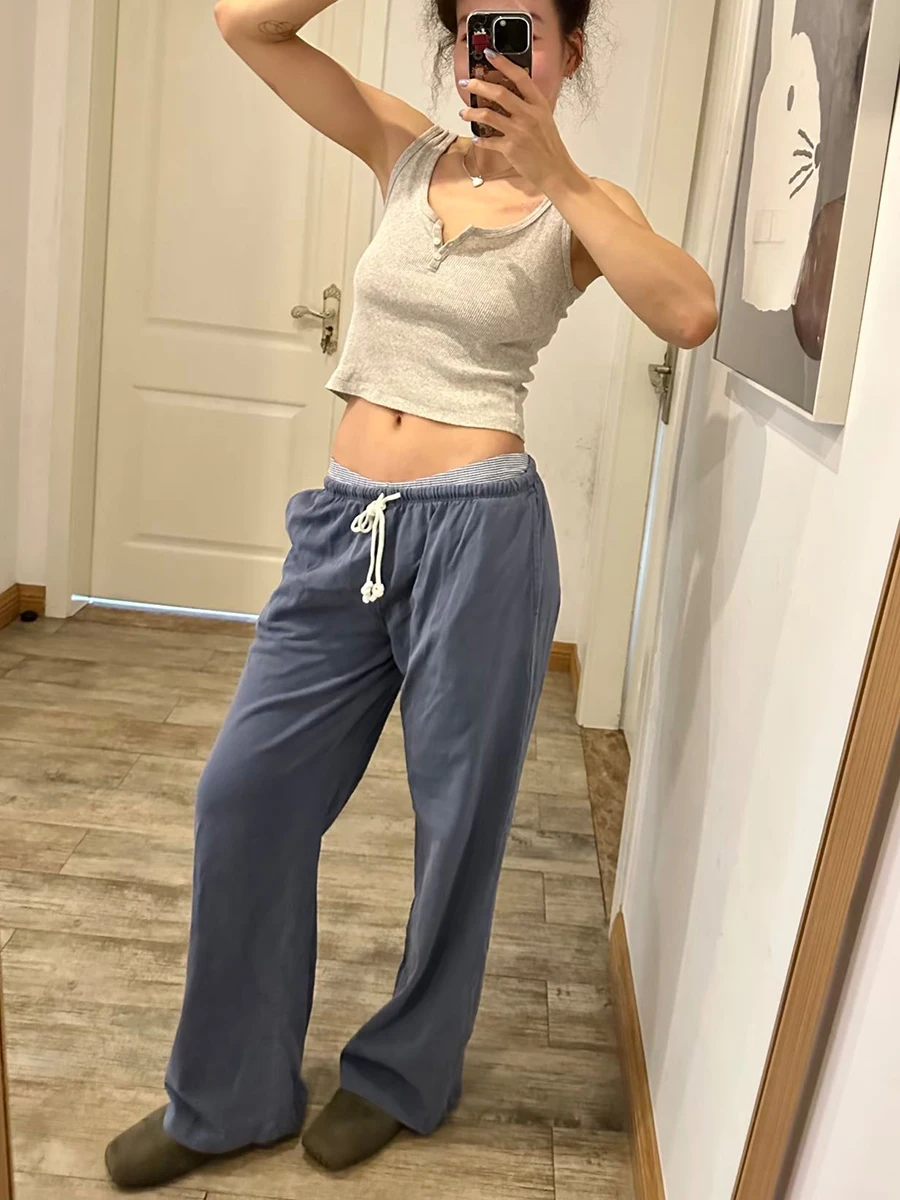 Solide Kordelzug Gerade Jogginghose Frauen Herbst Hohe Taille Weiche Baumwolle Hosen Casual Vintage Streetwear Sport Lange Hose Y2k – Detail 12