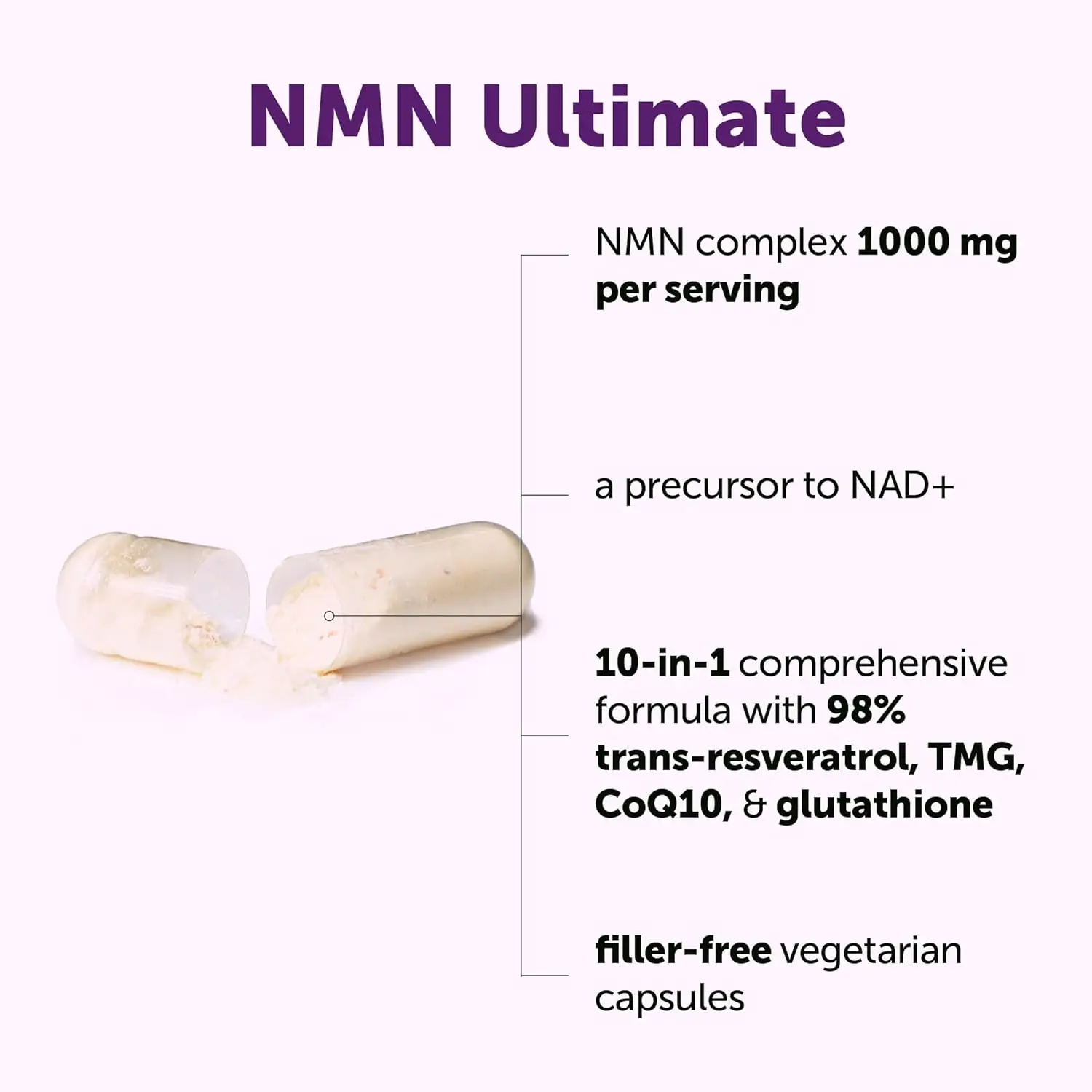 NMN Complex 1000mg - Nicotinamide Mononucleotide, Vitamin C, Resveratrol, CoQ10, TMG, Quercetin & Glutathione, NAD+ Supplement