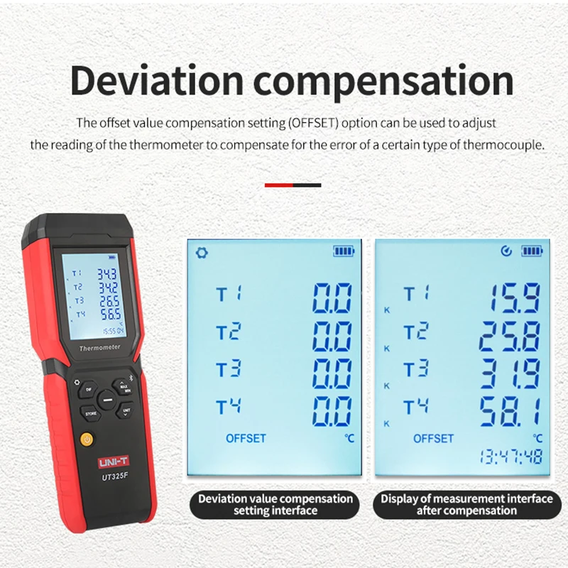 UNI-T Digital Thermometer 4 Channel UT325F Temperature Tester J/T/E/R/S/N/K Type Thermocouple Bluetooth Data transmission