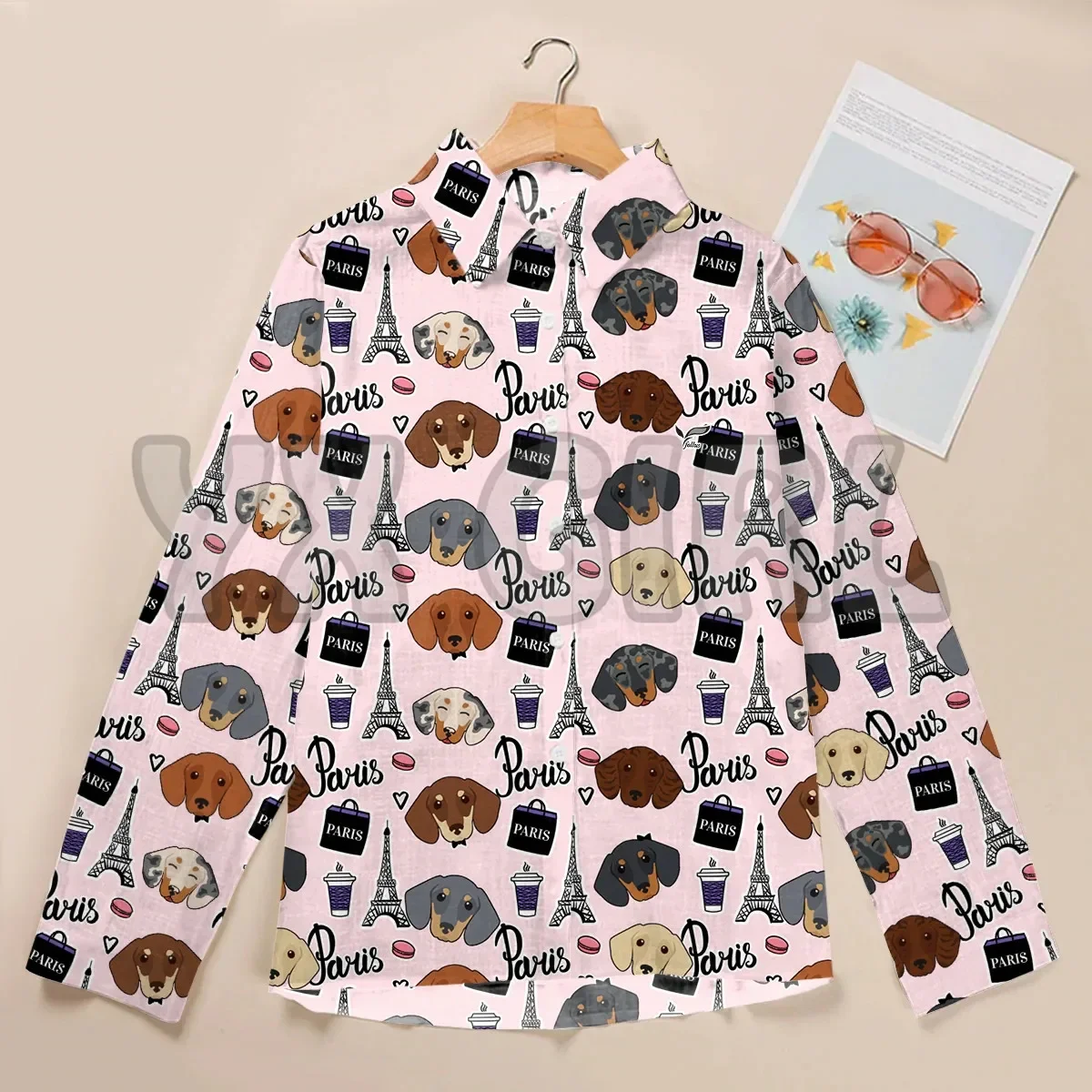 YX GIRL Paris And Cairn Terrier Women's Long-Sleeve Shirt 3D Printed Button-down Shirt Casual Unique Streewear