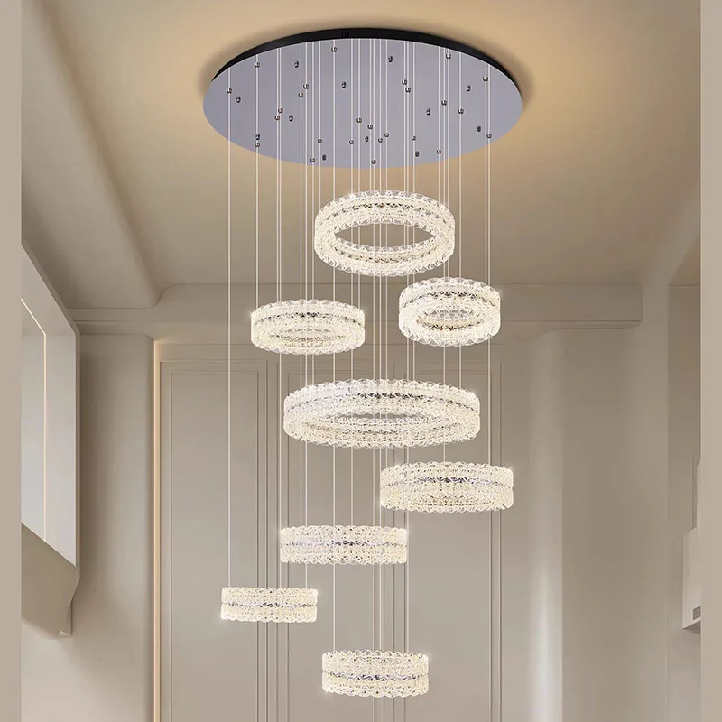 Modern Crystal Staircase Rotating Chandeliers Room Indoor Lighting Ceiling Lamp Led Chandeliers The Living Room Indoor Lighting