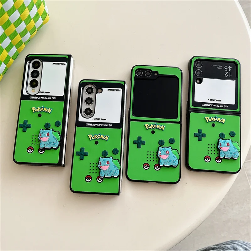 

3D Anime Cartoon Cute P-Pokemon M-Mewtwo B-Bulbasaur S-Snorlax Flip Phone Case For Samsung Z Flip 3 4 5 6 Z Fold 3 4 5 6 Cover