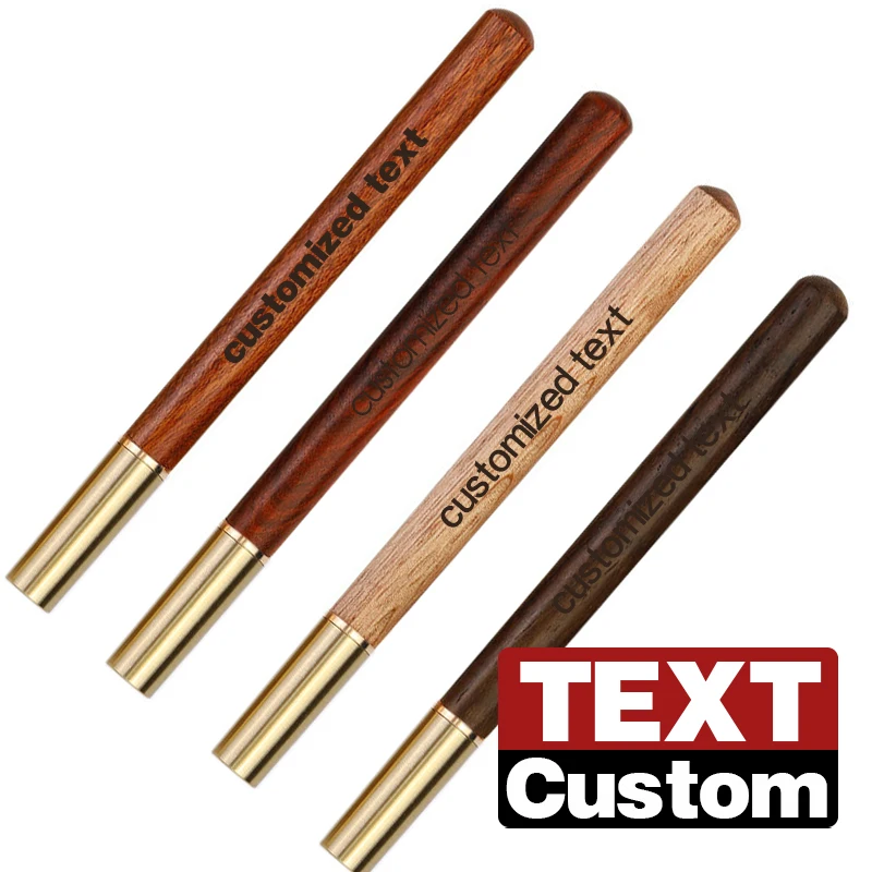 

Custom Logo Engraved Wooden Brass Metal Ballpoint Pen Personalized Text Retro Natural Wood Signature Pens Business Office Gift