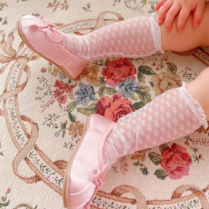 Summer Sweet Style Baby Socks Infant Kids Birthday Photography Props Hosiery Thin Soft Mesh Floral Pattern Socks with Lace Frill