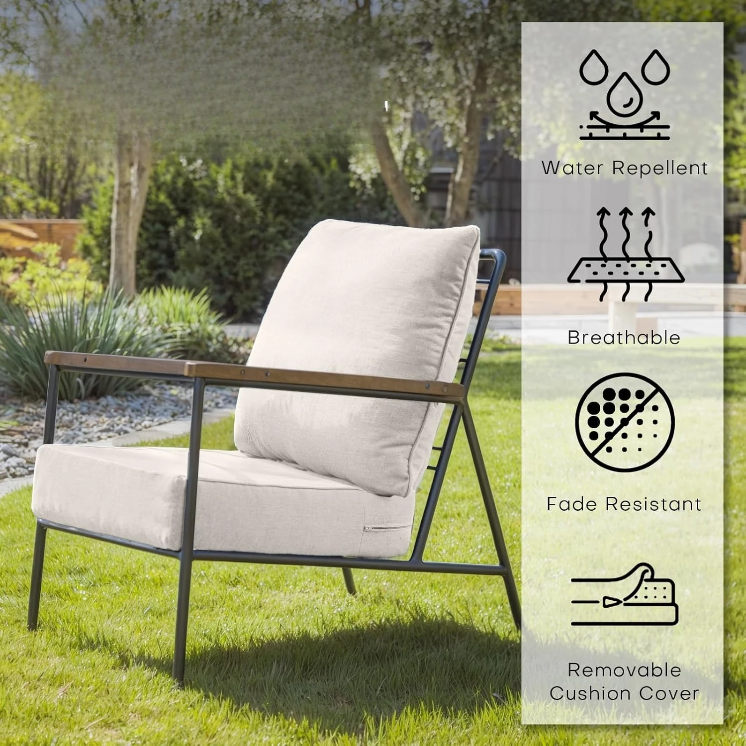

Patio Cushions for Outdoor Furniture - 24×24 Inches High Back and Deep Seating Outdoor Cushion (Beige/1 Set/No Button)