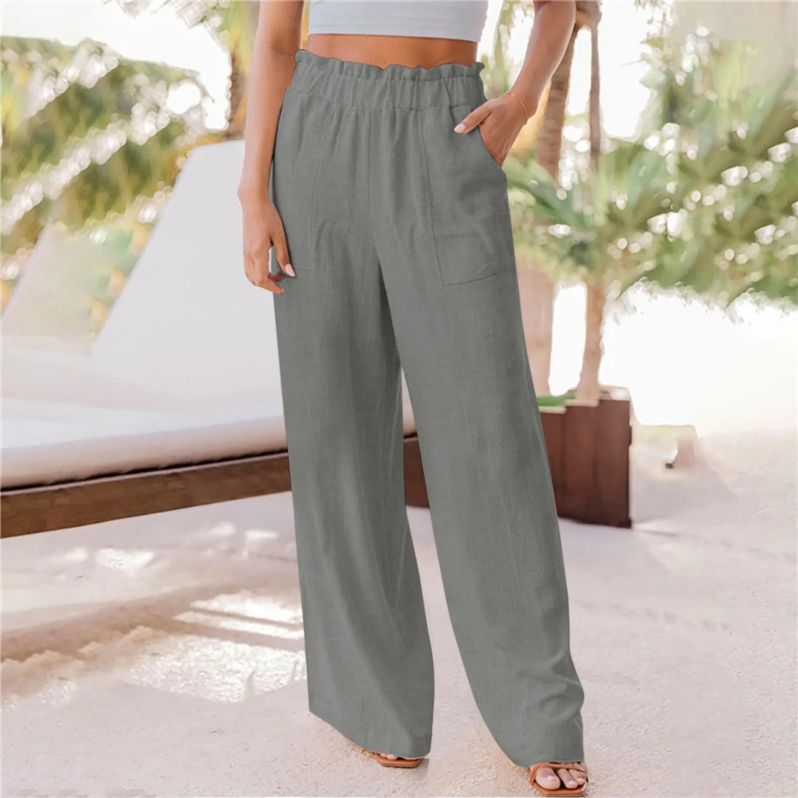 Women Clothes Vintage Casual Streetwear Baggy Harem Pants Y2K Trendy Solid Pockets Wide Leg Trousers Harajuku Beach Pantalones