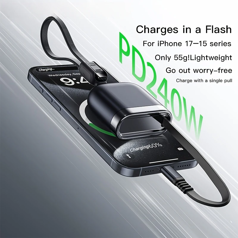 240W PD Retractable USB C Cable Single Core Fast Charging Cord Portable Tangle-Free Travel Business Office Safe Stable Charging