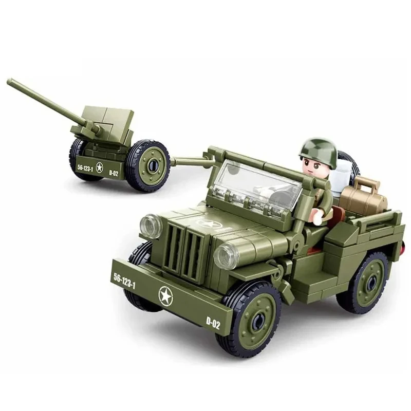 Sluban 143PCS Military Vehicle WW2 Normandy Landing WILLYS Car Building Block Army Soldier Car Classic Model Bricks Kids DIY Toy