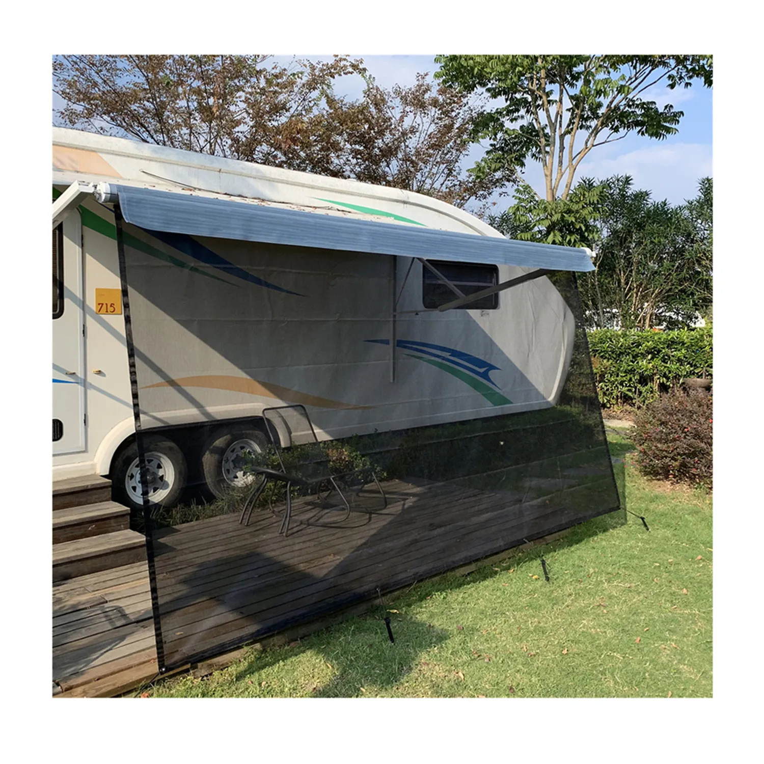 

Hot Sale 9'X15' 3" RV Awning Shade Black Mesh Sun Shade For Camping Trailer Canopy UV Sun Blocker Complete Kits