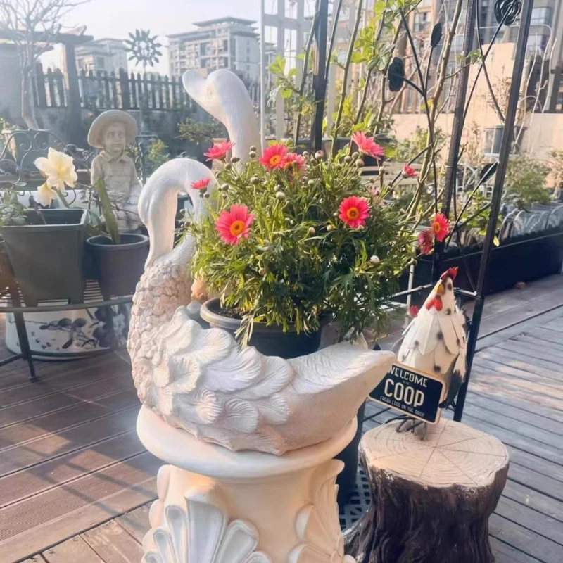 Swan Shaped Garden Animal Statue Roman Column Planter for Outdoor Decor Elegant Villa Entrance Ornament Lawn Art for Landscaping