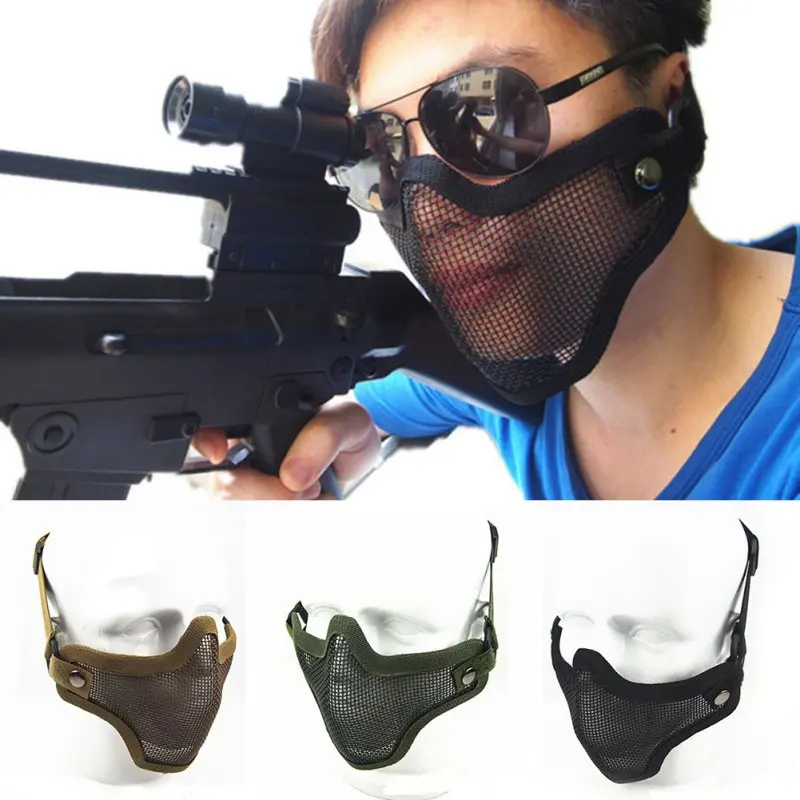 1PC Tactical Protective Strike Paintball Mesh Camouflage Protective Hunting Airsoft Steel Metal Mesh Half Face Mask