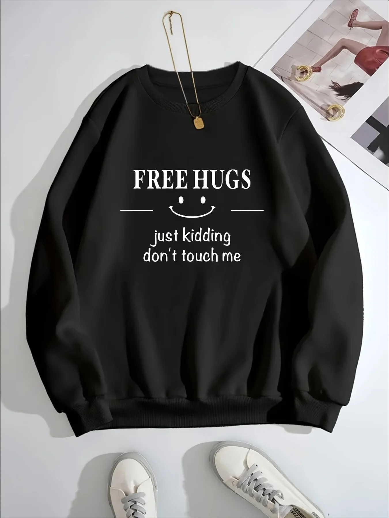 Fashion letter print sweatshirt crew neck casual sweatshirt for winter & fall women\'s clothing