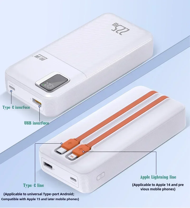 

New Power Bank with Large Capacity of 200000 MAh, Fast Charging Apple Android Universal Built-in Cable Mobile Supply Portable