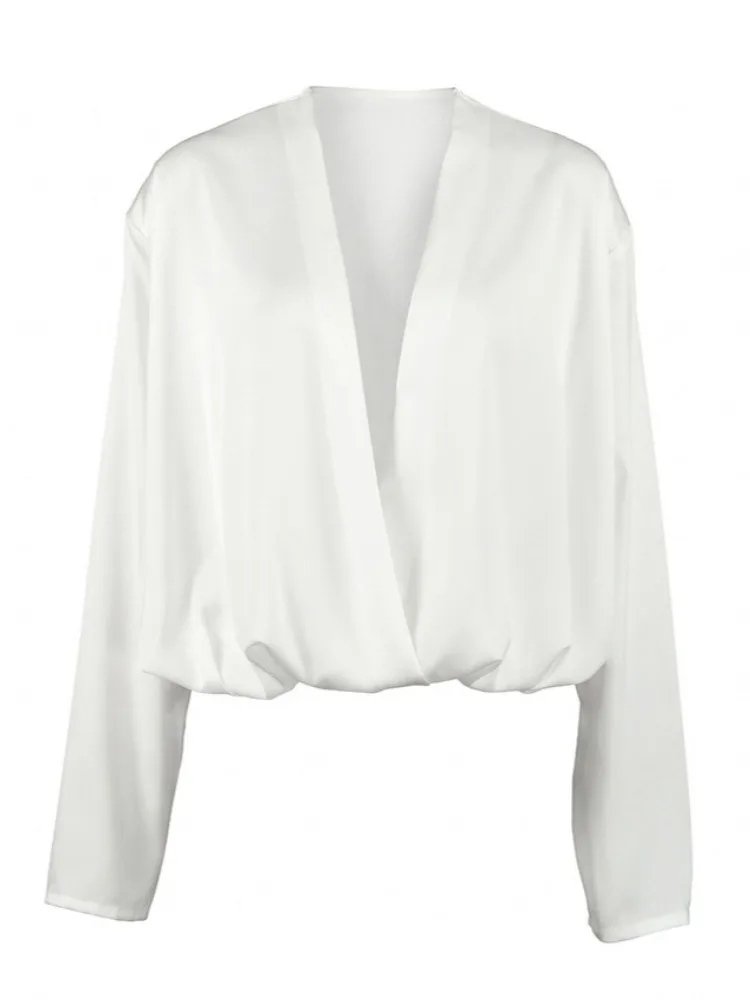 LIinar Fall 2026 New Arrival Fashionable Women's V-Neck Sexy Low-Cut Long-Sleeve Fitted Solid-Color Pullover