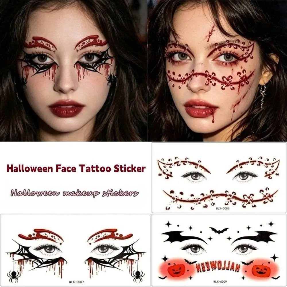 Spider Web Halloween Face Tattoo Sticker Pumpkin Realistic Halloween Face Temporary Tattoo Waterproof Long Lasting