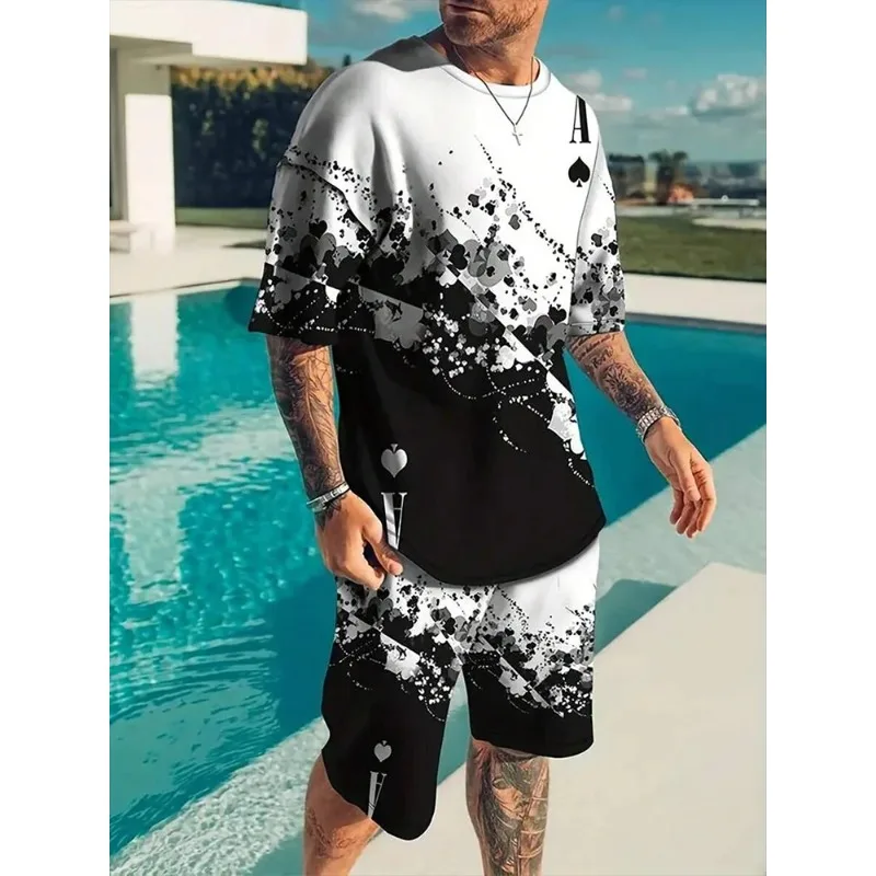 2025 Fashion 3D Printing Lion Print Summer Daily Casual Men's Sports Short Sleeved Shorts Street Trendy Set