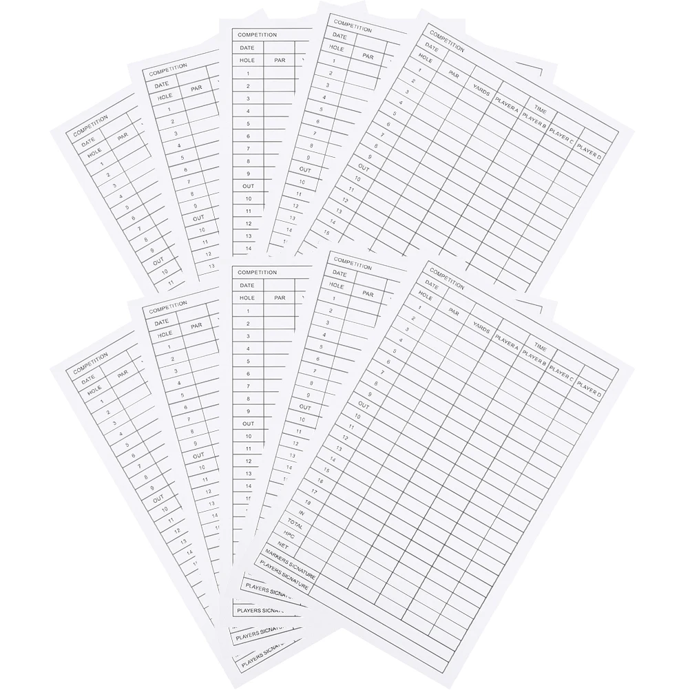 

10pcs Golf Scorecard Coated Paper High Quality White Accessories Portable Design Lightweight Smooth Writing Material