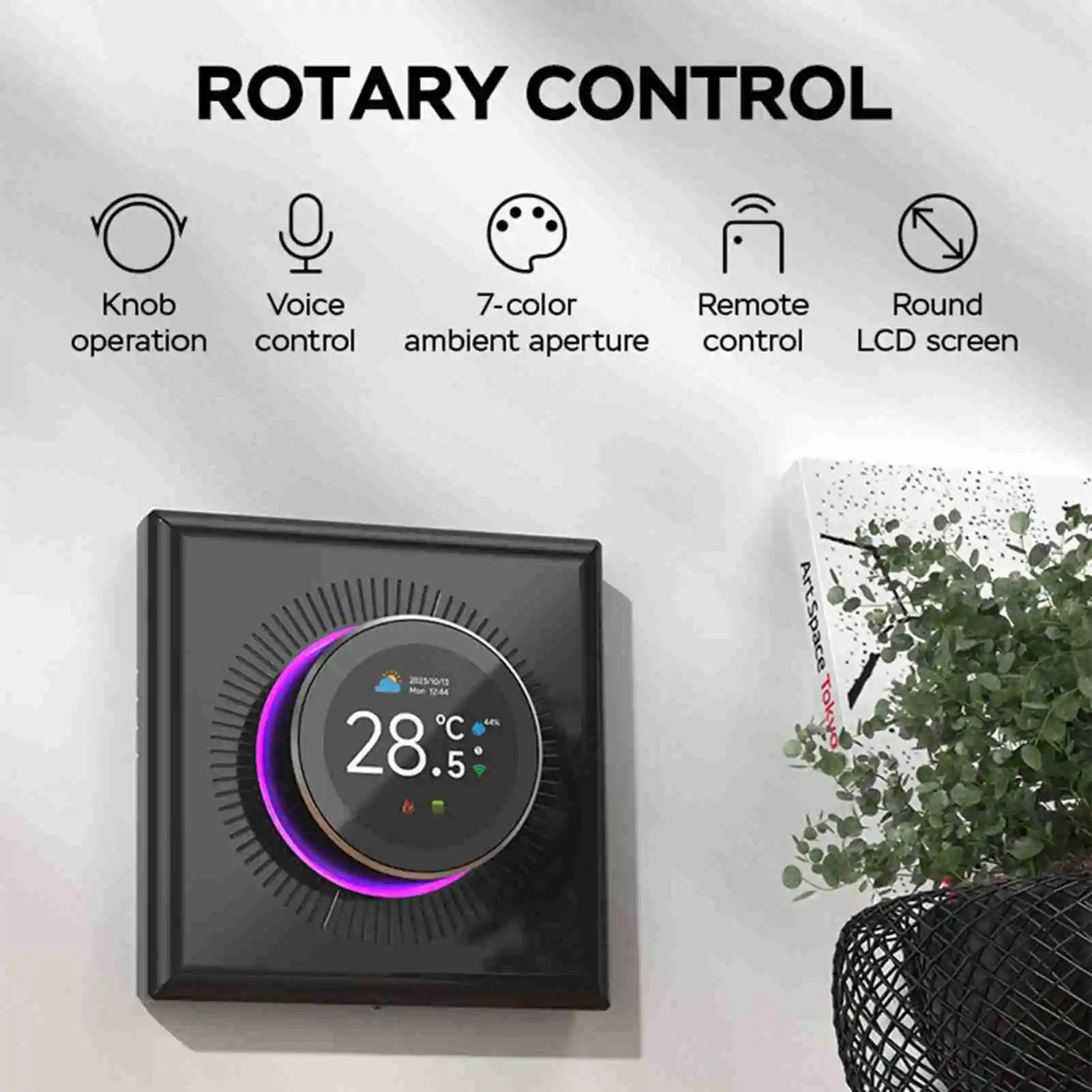 

Smart Thermostat Smart Thermostat for Home 1.32in Screen WIFI Temperature Controller with 7 Ambient Lights for Water Heating