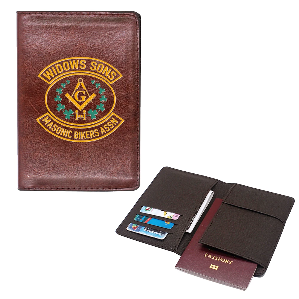 New Arrival Widows Sons Masonic sign Passport Cover Men Women Leather Slim ID Card Travel Holder Pocket Wallet Purse Money Case