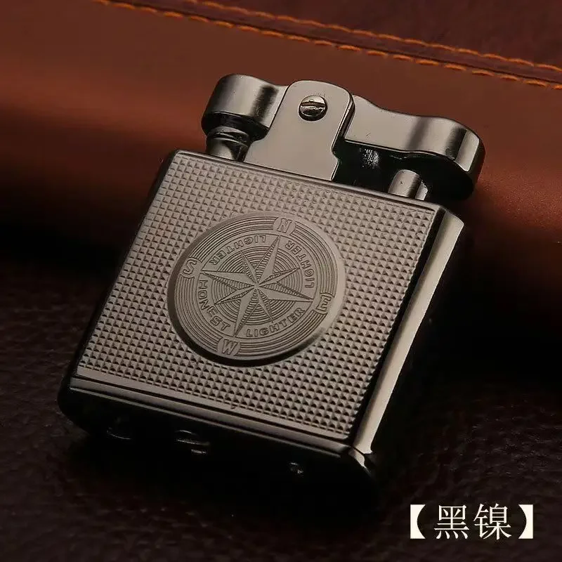 HONEST Retro Kerosene Lighter Metal Semi-automatic Kowtow Machine Classic Old-fashioned Lighter Grinding Wheel Gift Collection