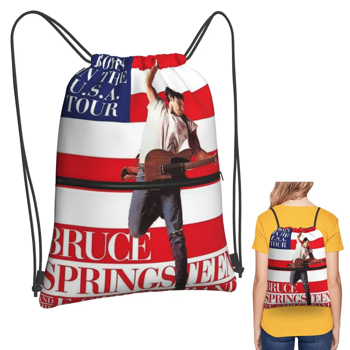 Bruce Springsteen 2024 World Tour Rock Music Backpacks Fashion Drawstring Bags Sports Bag Book Bags for Travel School