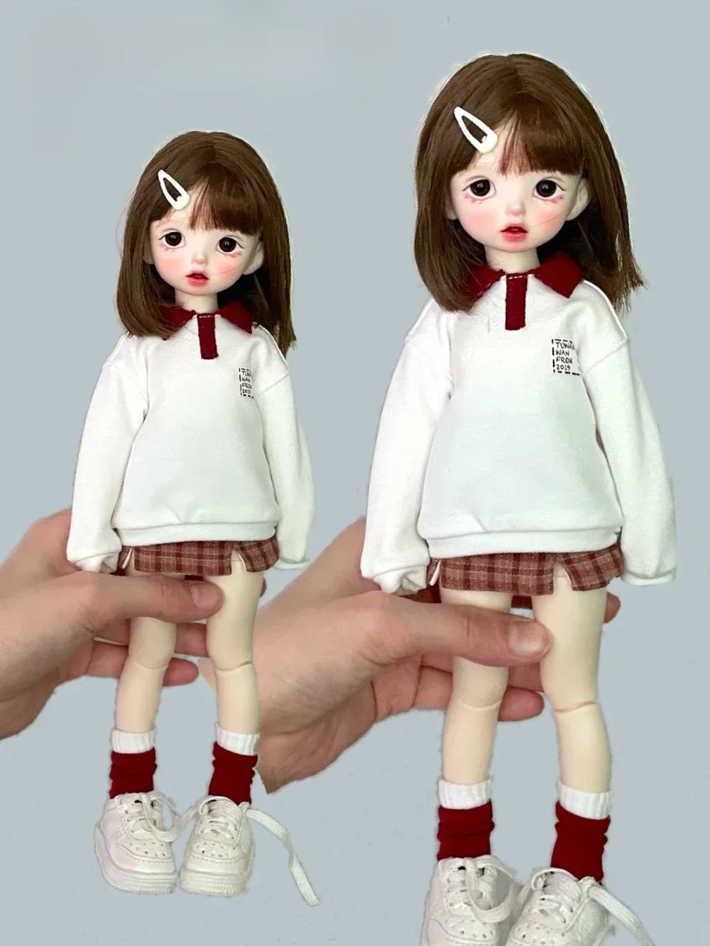 

1/4 1/6 Doll's Clothes for Bjd Doll Ob24 Flip Collar Hoodie Plaid Slit Short Skirt Color Matching Socks Toys Doll Accessories