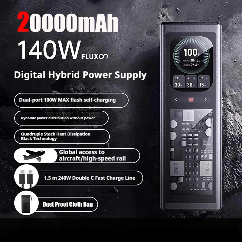 

20000mAh ThinkPlus Portable Digital Hybrid Power Supply Supports 140W High-Power Charging Suitable For Mobile Phones And Laptops