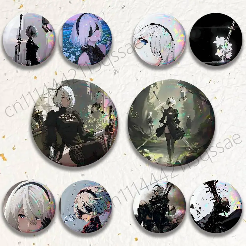 N-NieR Automata 2B 25/32/44/58/75mm Badges Tinplate Soft Button Pin Brooch Metal Badge Custom Accessories Hat Bag Lapel