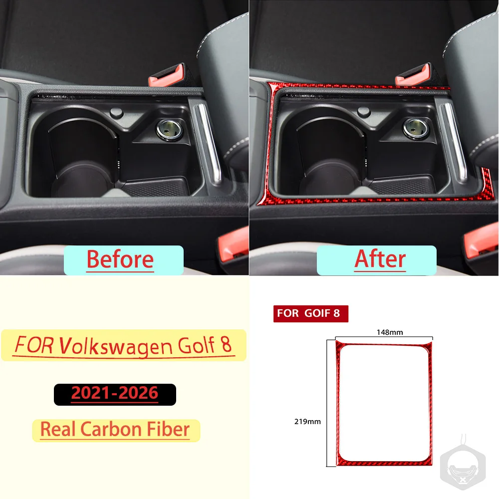 For Volkswagen Golf 8 2021-2026 Car Center Console Cup Holder Frame Trim Real Soft Carbon Fiber Interior Accessories Stickers
