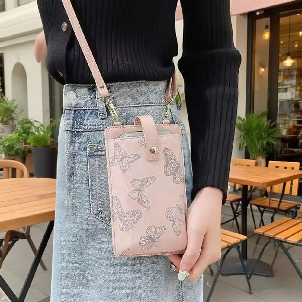 蝶携帯電話バッグ多機能 PU レザー電話クロスボディバッグぶら下げ財布ミニ女性のメッセンジャーバッグアウトドア