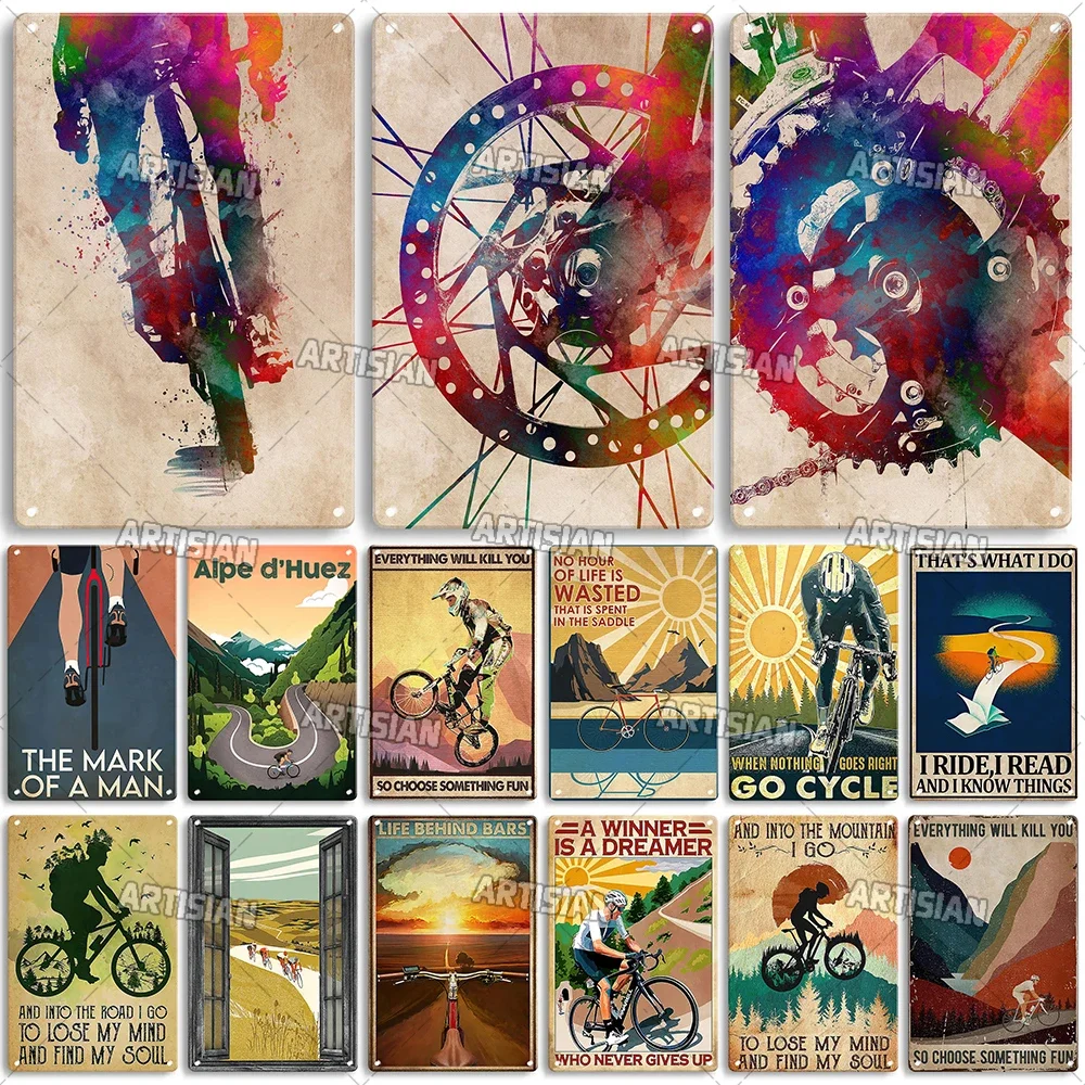 Artisian Cycling Metal Poster Bike Tin Sign Bicycle Riding Decorative Plaque Wall Decor Garage Bar Pub Club Hotel Cafe Kitchen