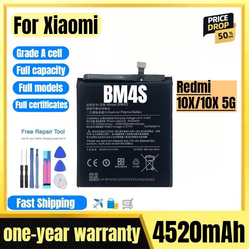 

BM4S for Xiaomi Redmi 10X/10X 5G Mobile Phone Battery High Quality High Capacity Replacement Bateria Grade A Cell with Tools