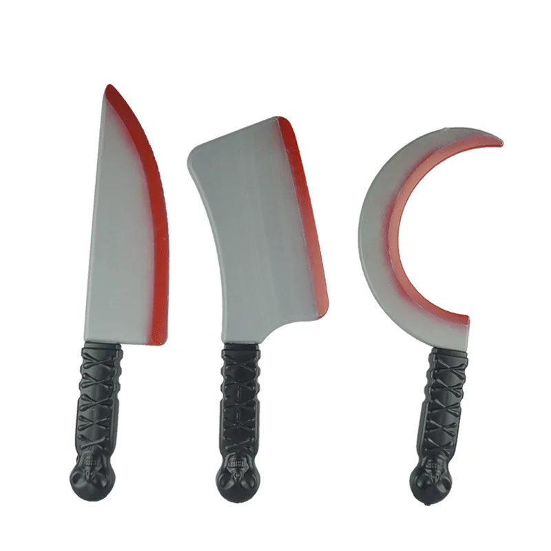 

Halloween Ghost Day Role-playing Plastic Toy Knife Weapon Equipment Props Plastic Blood Kitchen Knife Fruit Knife Curved Knife