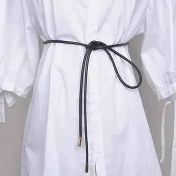 Cadeia de cintura de couro fino vintage, cinto fino, vestidos corda cintura corda longa, decoração da moda com vestido